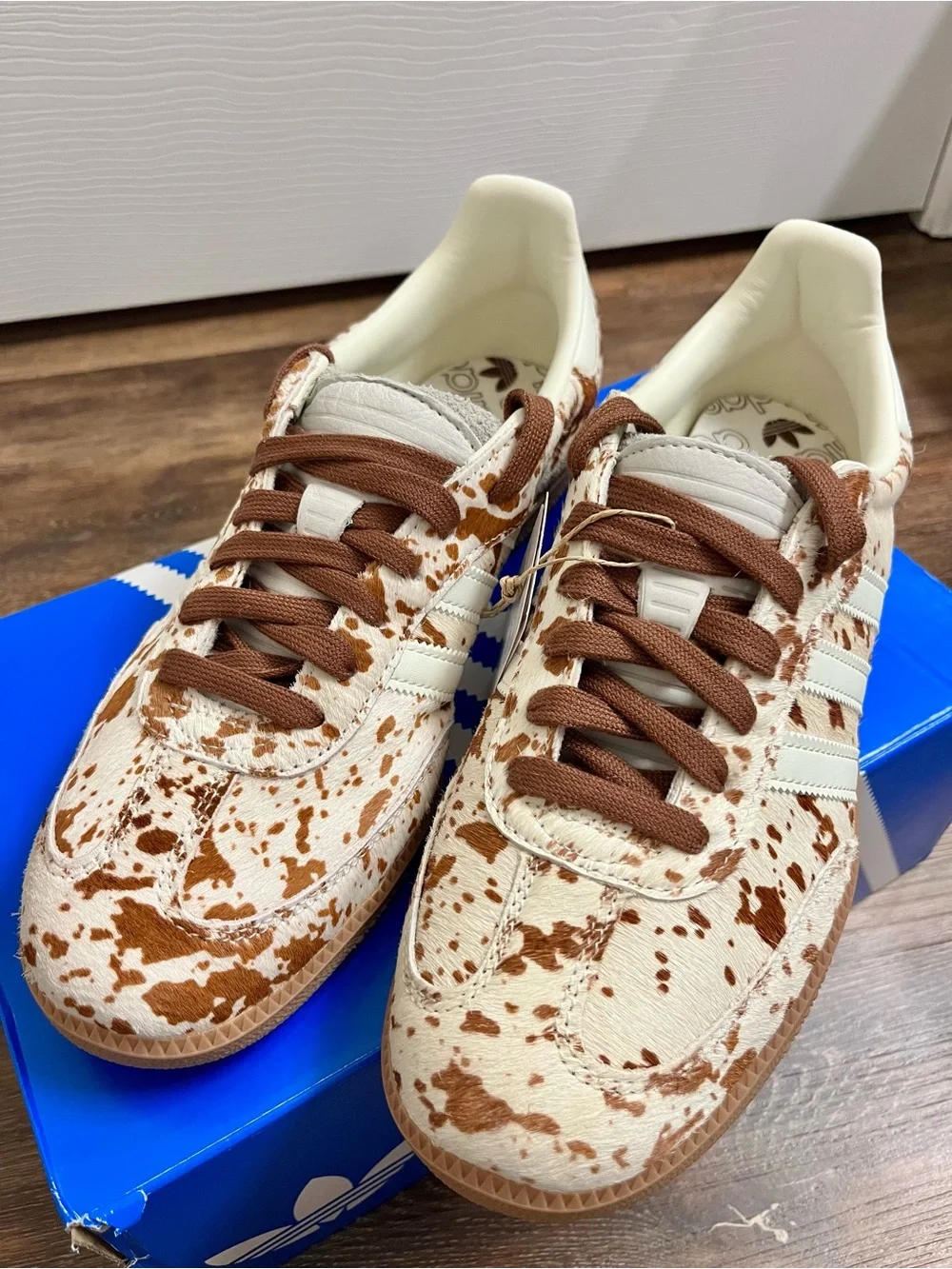 Adidas Samba Leather Real Cow Fur Print Sneakers in Cream and Brown - Picture 3 of 8